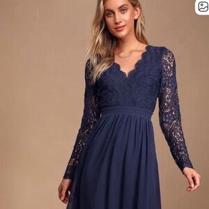 LuLus Awaken My Love Navy Blue Long Sleeve Maxi